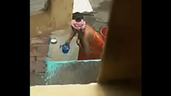 Indian Aunty Bathing Outside